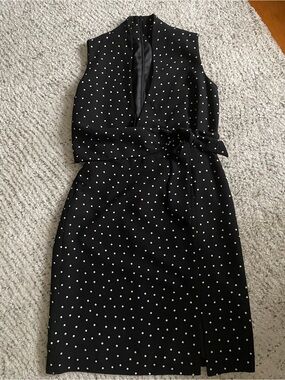 Jones New York Black with White Polka Dot Sleeveless Midi Dress
